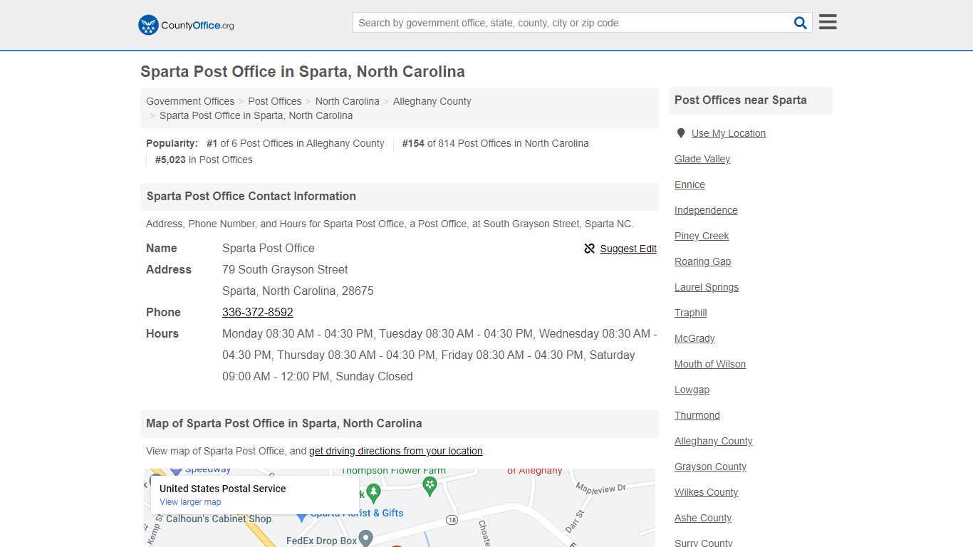 Sparta Post Office - Sparta, NC (Address, Phone, and Hours)